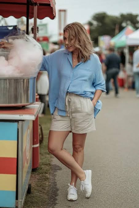 Oversized Button-Down with Linen Shorts — Theme Park Outfits