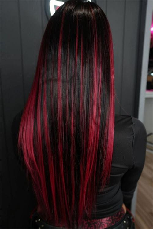 Mid-Back Visual Idea Mid-Back Visual Idea — Red Highlights on Black Hair