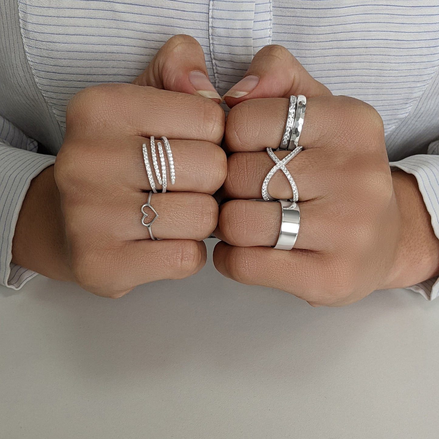Mixed Band Width Silver Ring Stack