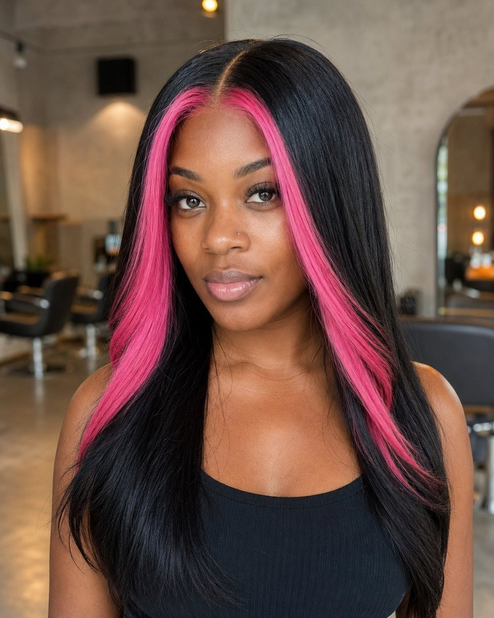 Black Hair With Fuchsia Money Piece Black Hair With Fuchsia Money Piece — Fuchsia Hair