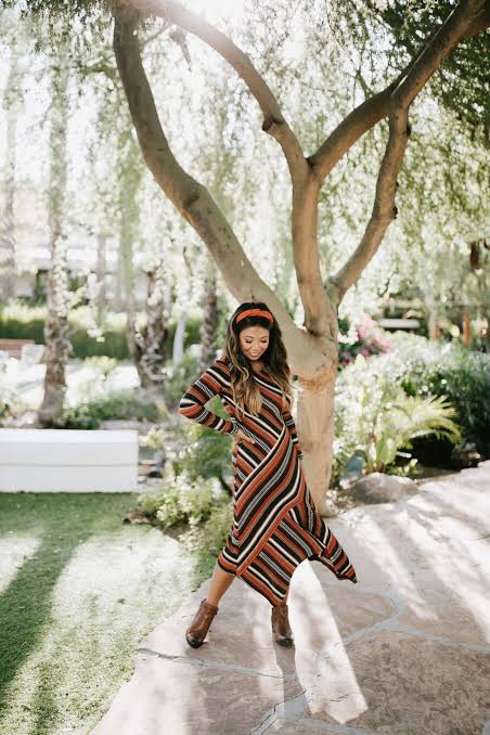 Fall Statement: Striped Midi Dress with Asymmetrical Hem — Arizona Outfits