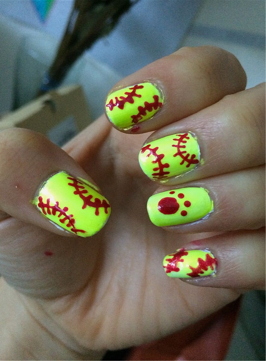Softball Stitches On All Nails Visual Idea — Softball Nails