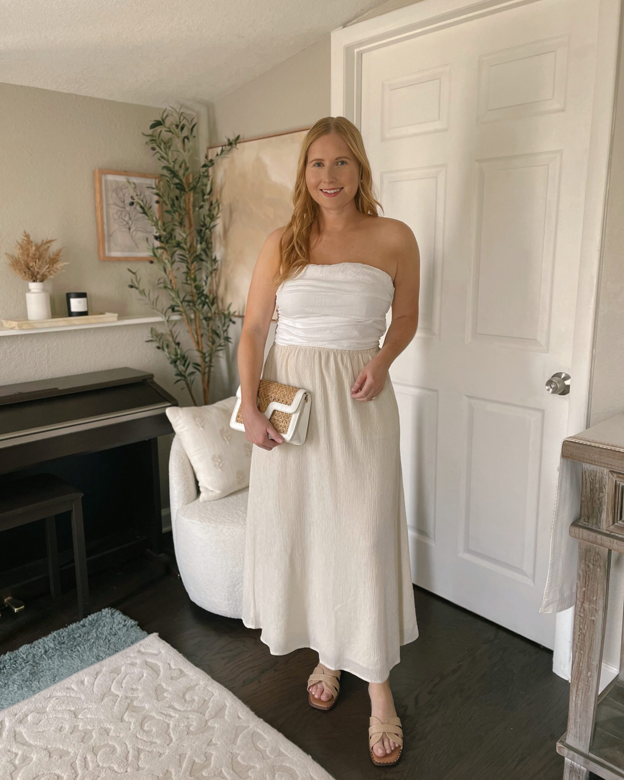 White Bandeau Top with Gauzy Cream Maxi Skirt White Bandeau Top with Gauzy Cream Maxi Skirt — Neutral Outfits