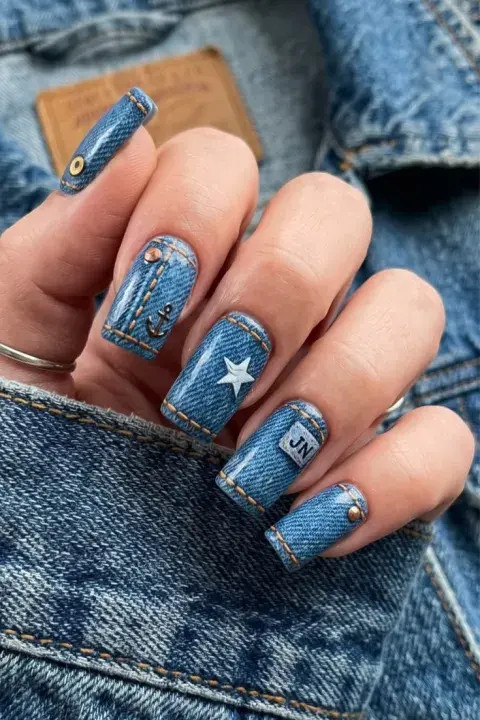 Anchor Charm Denim Pocket Square Nails Anchor Charm Denim Pocket Square Nails — Denim Nails