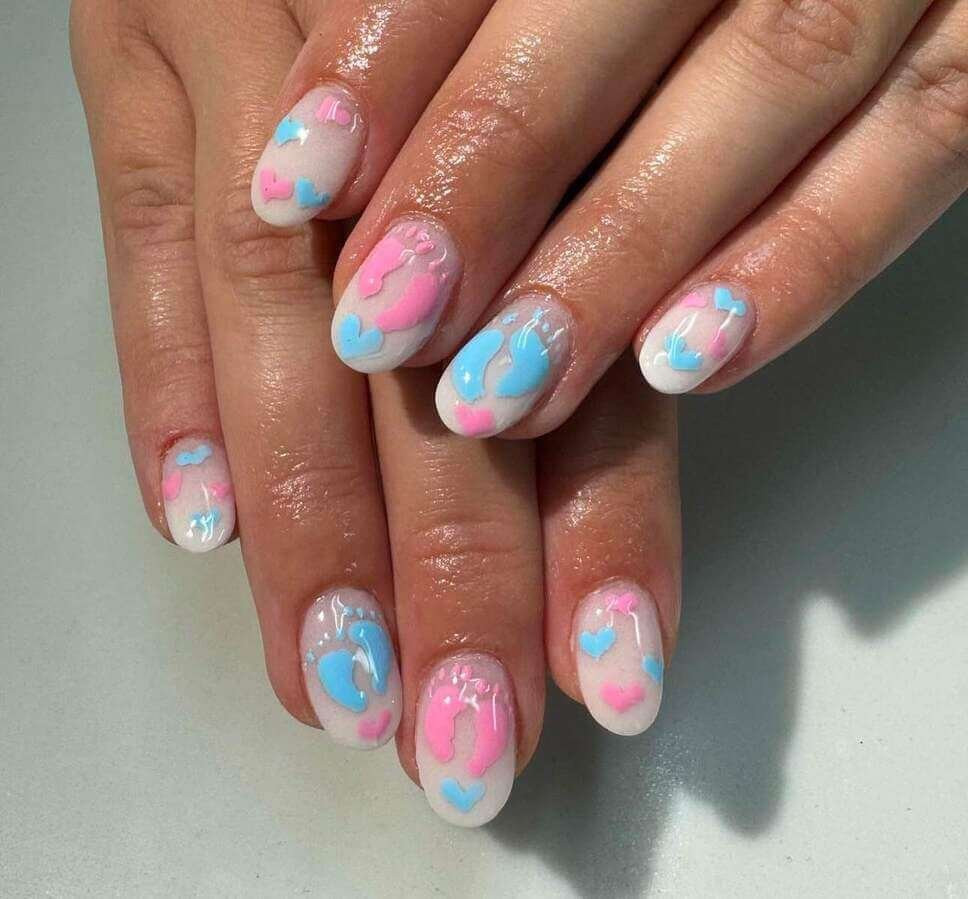 Clear Glossy Baby Footprint Nails Clear Glossy Baby Footprint Nails — Gender Reveal Nails