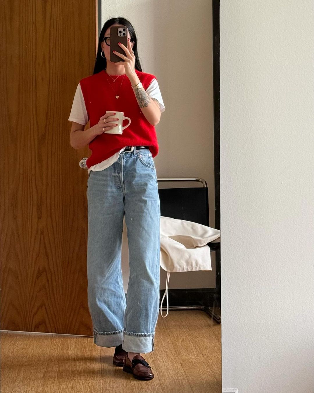 Sleeveless Vest with Cuffed Wide-Leg Jeans Sleeveless Vest with Cuffed Wide-Leg Jeans — Eclectic Grandpa Outfits