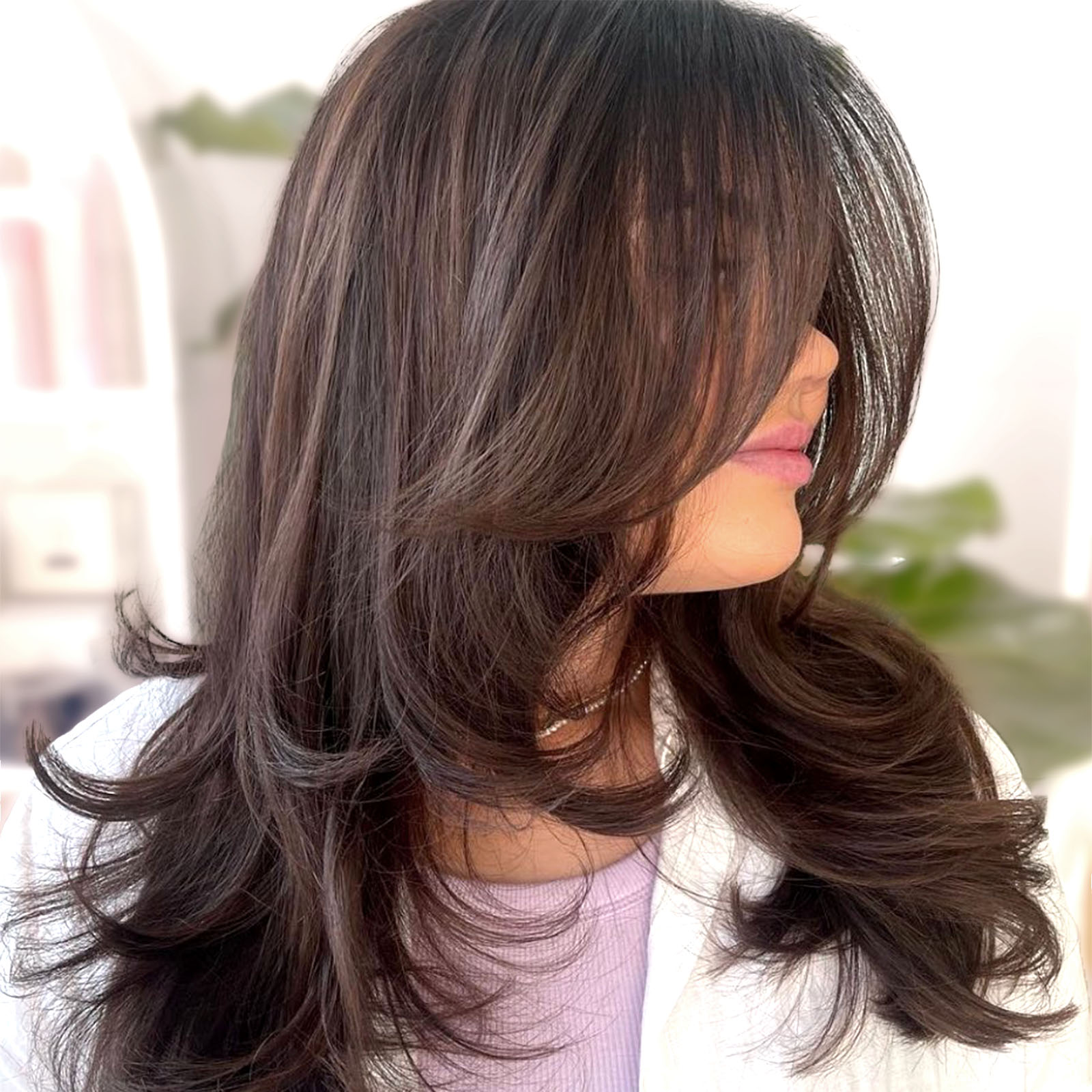 Long Dark Brown With Grey Highlights Long Dark Brown With Grey Highlights — 90s Blowout