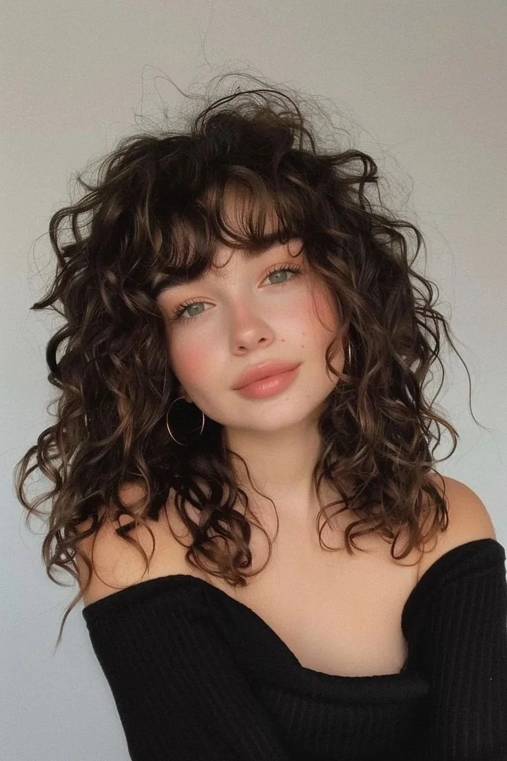 Black Off-the-Shoulder Knit with Rosy Cheeks Black Off-the-Shoulder Knit with Rosy Cheeks — Curly Bangs