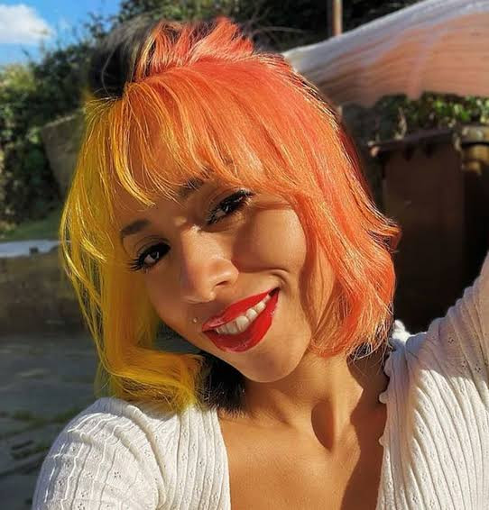 Split Dye Bob: Yellow and Coral — Coral Hair