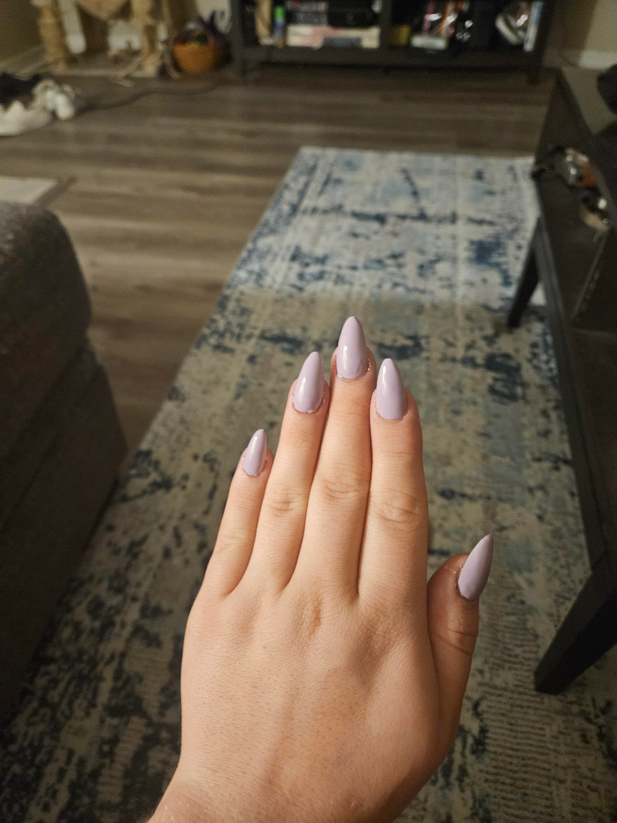 Soft Pale Lilac Glossy Almond Nails Soft Pale Lilac Glossy Almond Nails — Nails for Fat Fingers