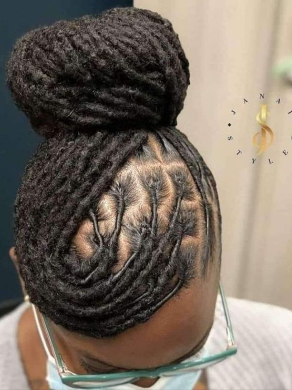 High Bun With Intricate Scalp Braids High Bun With Intricate Scalp Braids — Loc Styles for Wedding