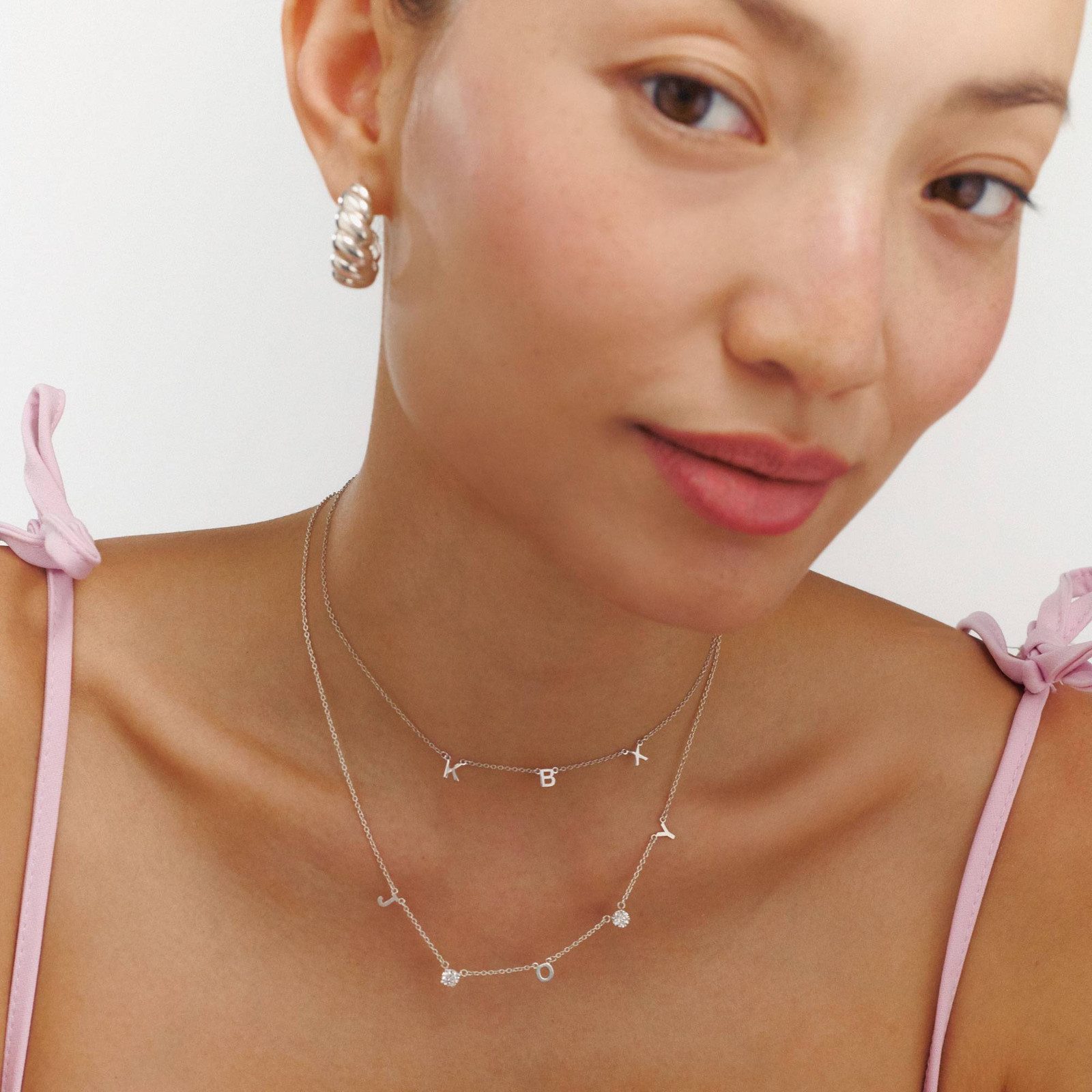 Layered Silver Necklaces with Multiple Initial Charms Layered Silver Necklaces with Multiple Initial Charms — Initial Necklaces