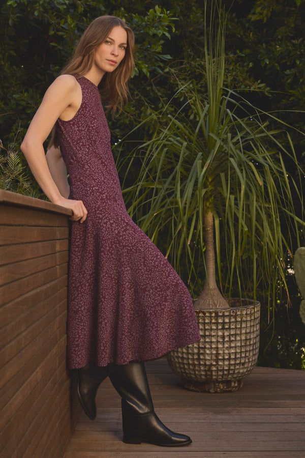 Deep Purple Floral Print Midi Dress Deep Purple Floral Print Midi Dress — Silk Dresses