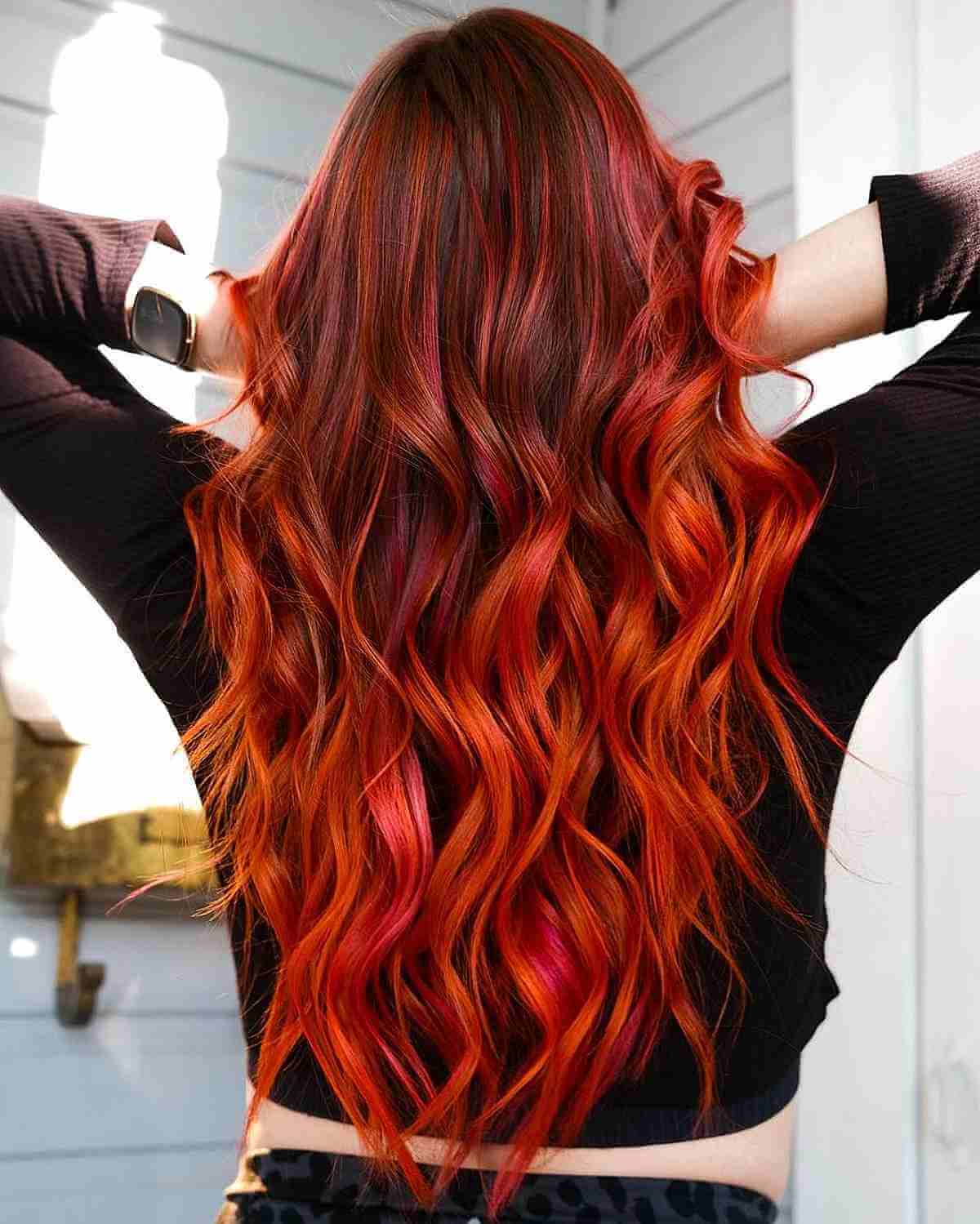 Red and Orange Balayage — Bright Red Hair