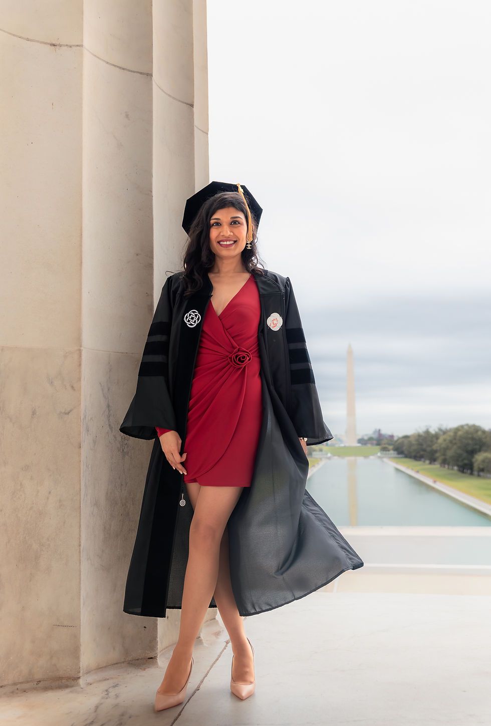 Red Mini Dress and Graduation Gown for Ceremony Red Mini Dress and Graduation Gown for Ceremony — Washington DC Outfits