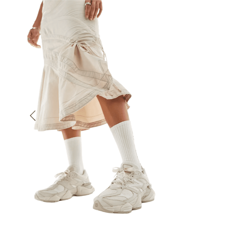 Monochromatic Off-White 9060s with Ruched Midi Skirt Monochromatic Off-White 9060s with Ruched Midi Skirt — New Balance 9060 Outfits
