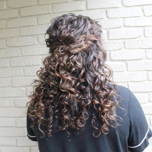Dark Brown Half-Up Half-Down with Voluminous Curls Dark Brown Half-Up Half-Down with Voluminous Curls — Prom Hairstyles for Curly Hair