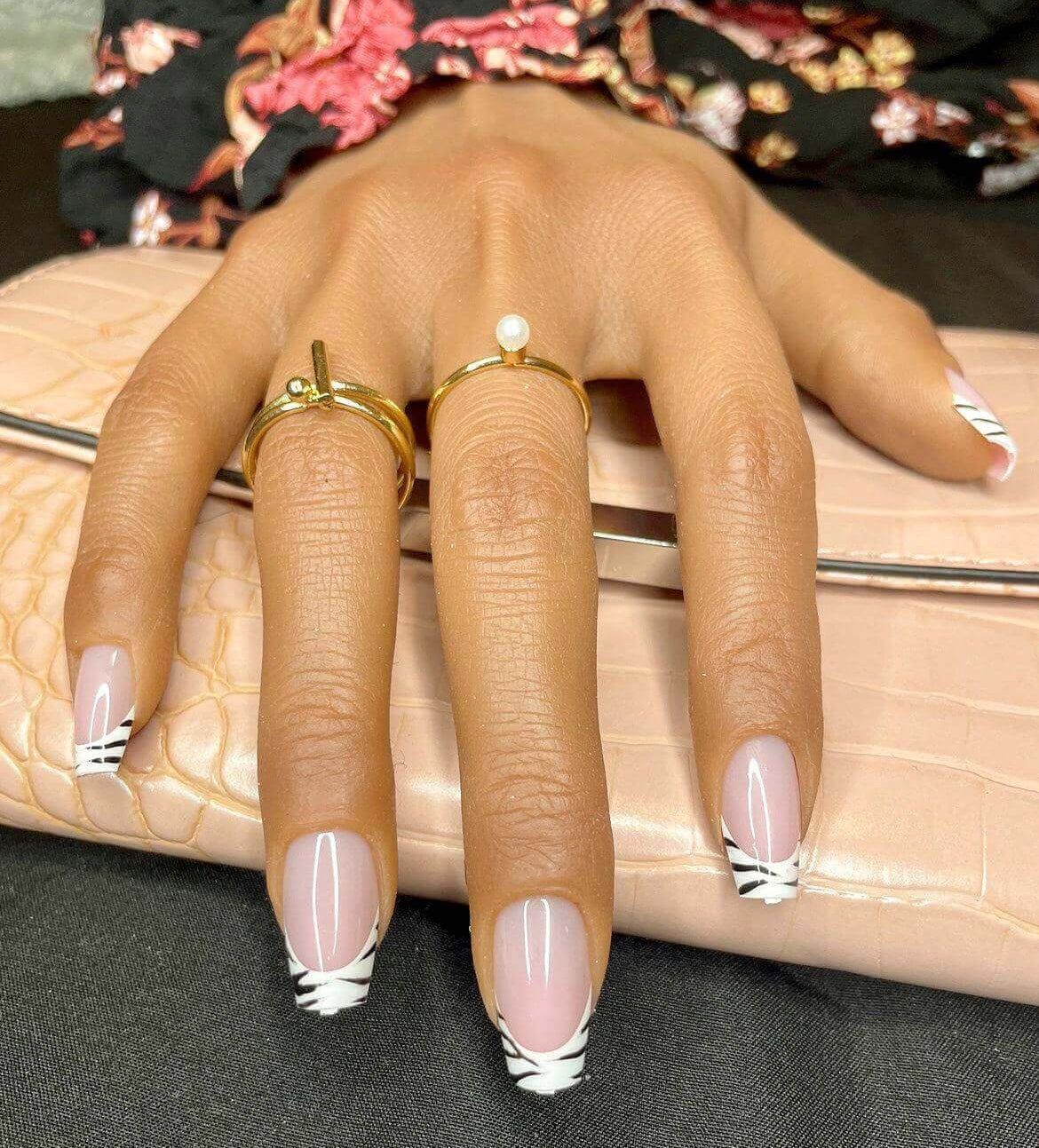 Pink Base Zebra French Tips — Zebra Nails