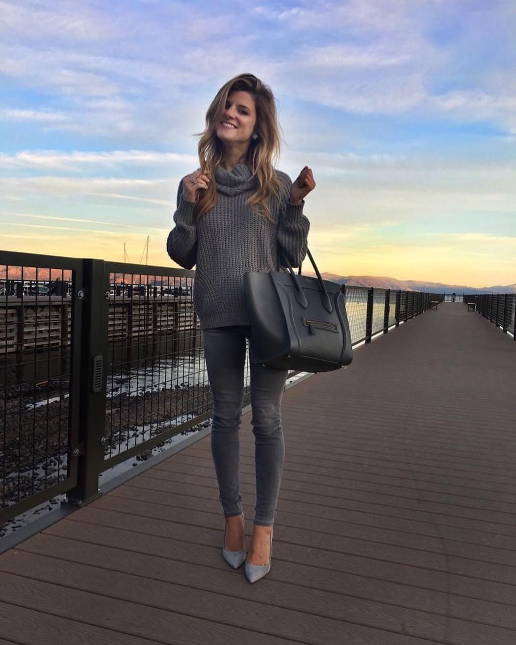 Monochromatic Grey Turtleneck Outfit for Evening Casual — Lake Tahoe Outfits