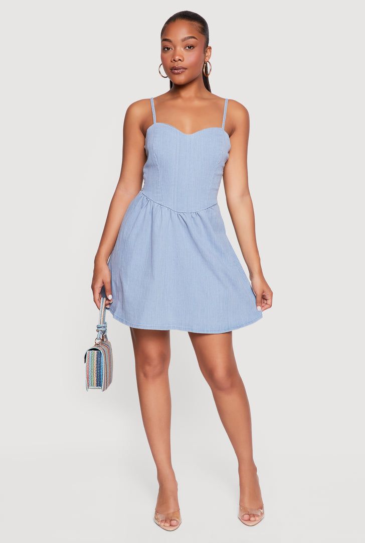 Playful Light Blue Denim Fit and Flare for Day Out Playful Light Blue Denim Fit and Flare for Day Out — Fit and Flare Dresses