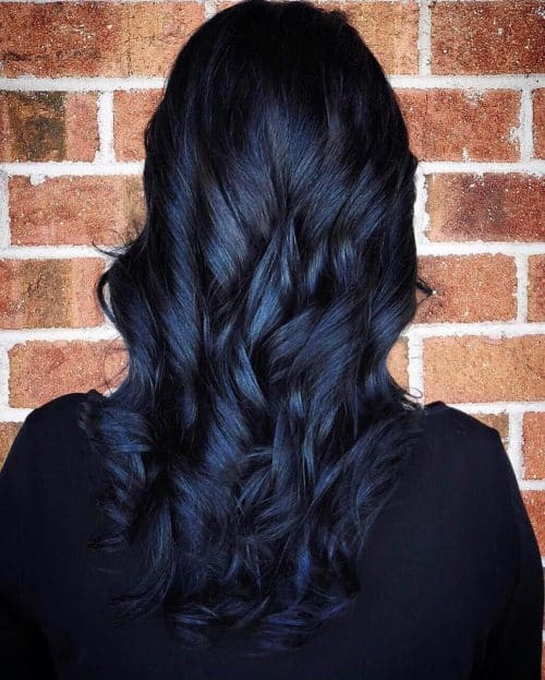 No Bangs Mid-Back Deep Midnight Blue Loose Waves — Dark Blue Hair