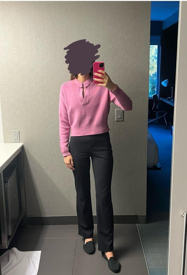 Keyhole Knit Top and Straight-Leg Trousers for a Polished Look Keyhole Knit Top and Straight-Leg Trousers for a Polished Look — Business Trip Outfits