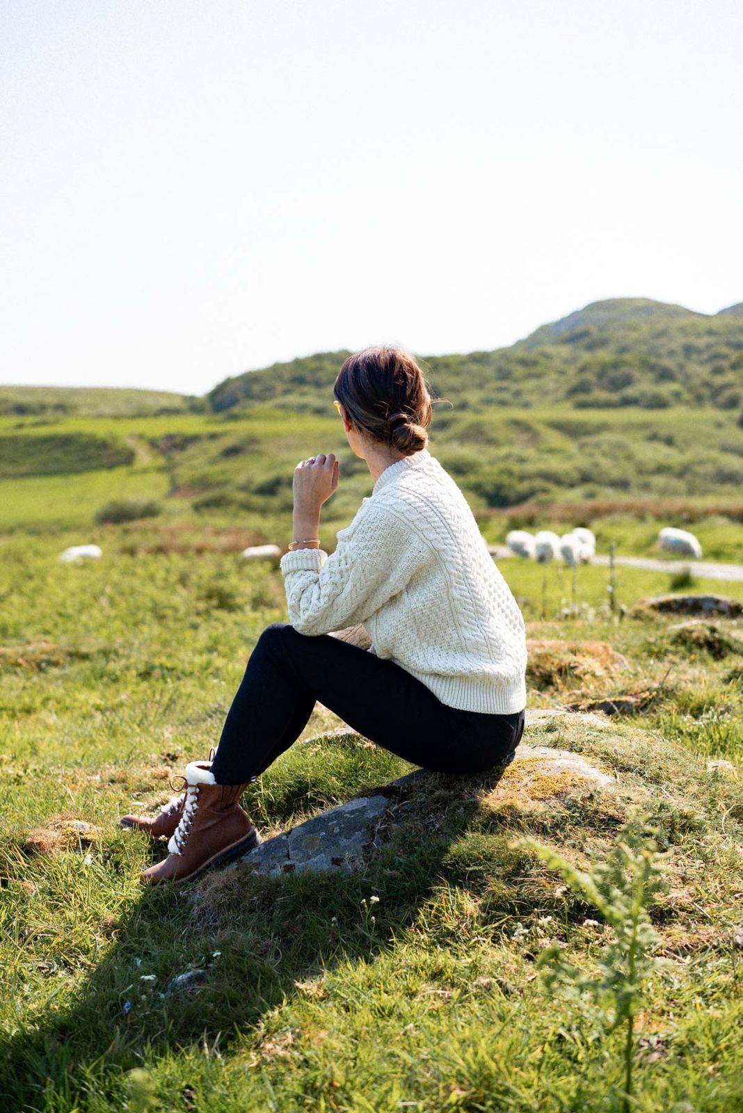 Textured Cream Cable Knit Sweater with Black Jeans — Scotland Outfits