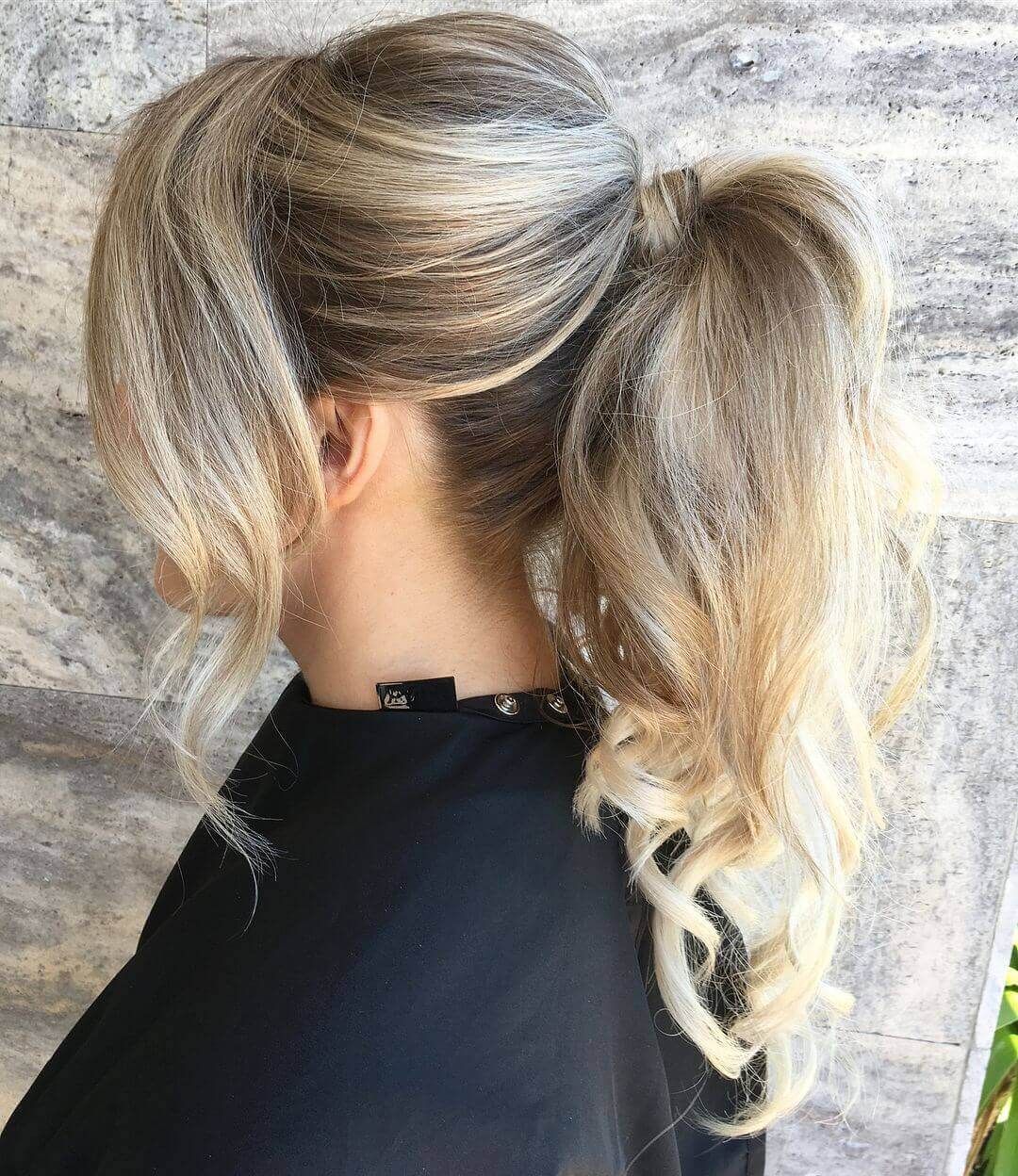 Light Blonde High Ponytail with Loose Waves — Ponytail with Bangs