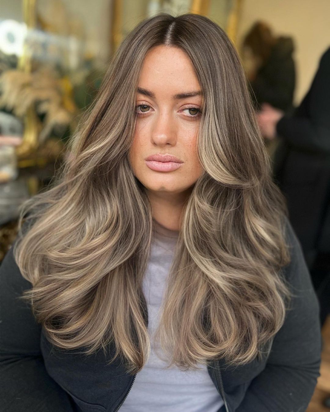 Ash Brown Balayage With Voluminous Layers — Layered Hair