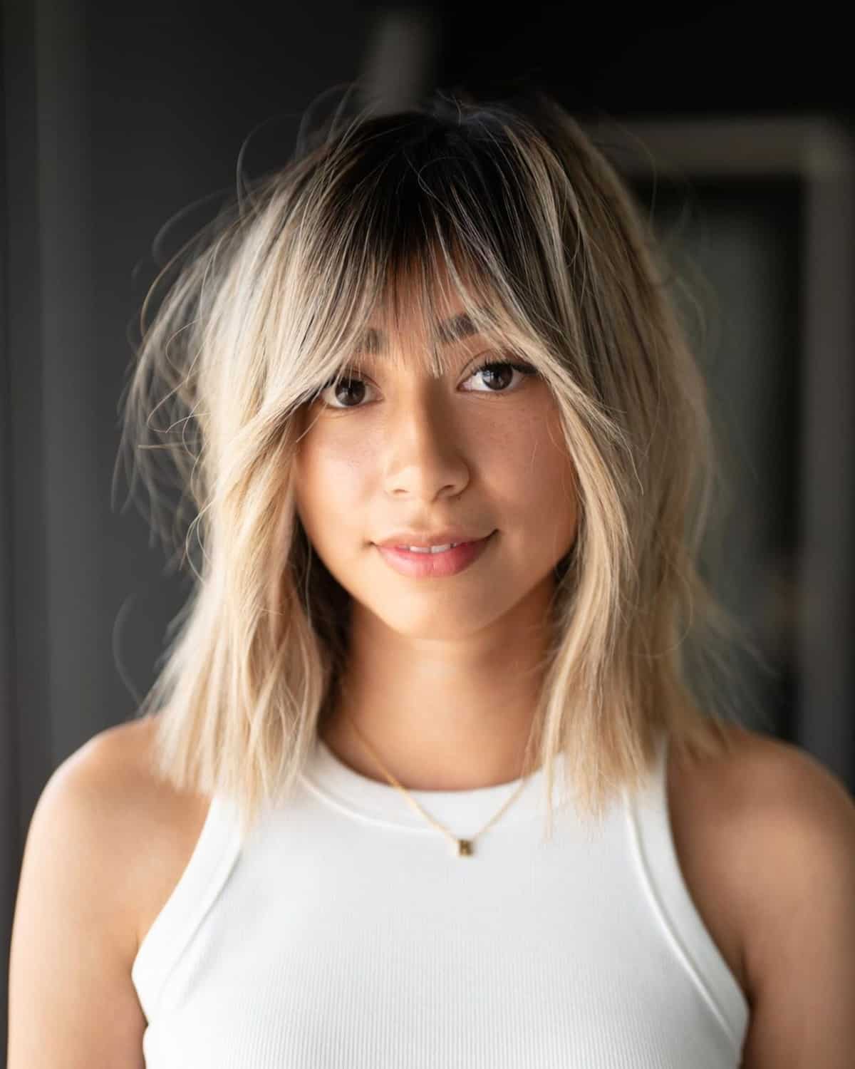 Collarbone Shag With Textured Waves Collarbone Shag With Textured Waves — Bangs for Thin Hair