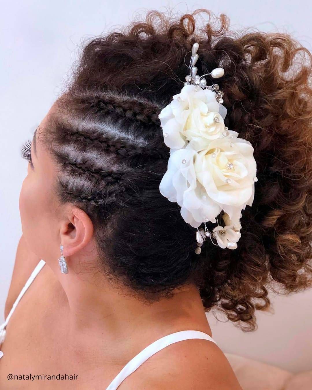 Braided Sides With Voluminous Curly Top Braided Sides With Voluminous Curly Top — Wedding Hairstyles for Black Women