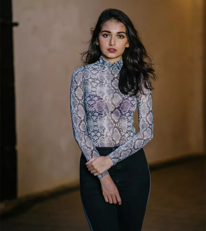 Snakeskin Print Sheer Top with Black Skinny Jeans — Sheer Top Outfits