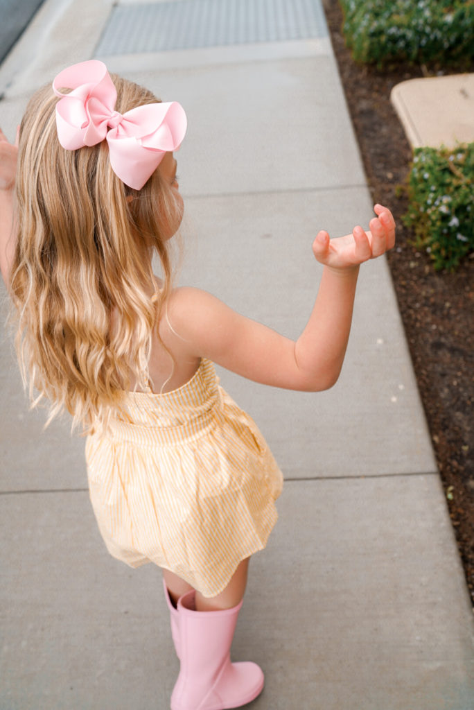 Striped Romper with Pink Rain Boots for Outdoor Play Striped Romper with Pink Rain Boots for Outdoor Play — Toddler Girl Outfits