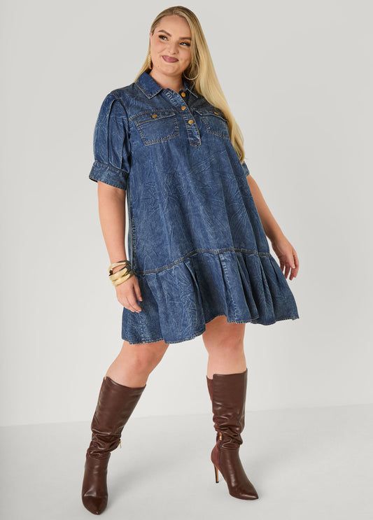 Medium Wash Denim Shirt Dress: Proportional Play Medium Wash Denim Shirt Dress: Proportional Play — Dresses for Tall Women