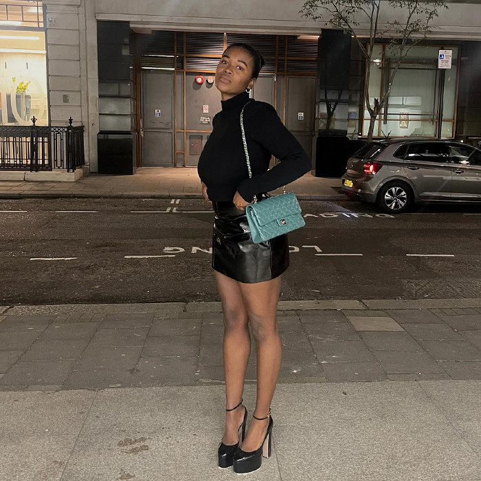 Night Out Glam: Black Platform Heels with Faux Leather Mini Skirt Night Out Glam: Black Platform Heels with Faux Leather Mini Skirt — Heels Outfits
