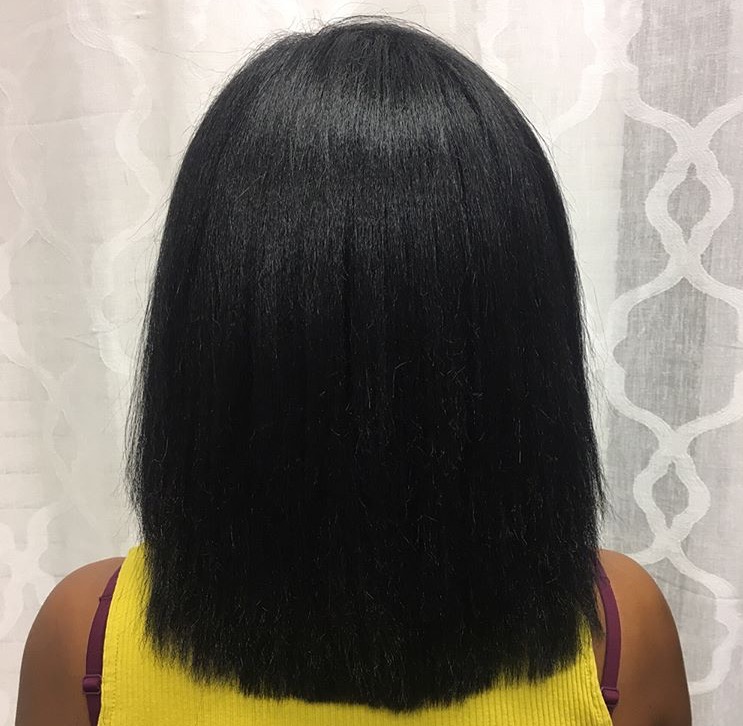 Back View Thick Black Blunt Cut Back View Thick Black Blunt Cut — Silk Press