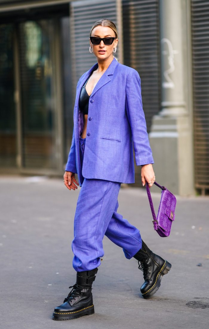 Bold Statement: Doc Martens with a Purple Linen Suit Bold Statement: Doc Martens with a Purple Linen Suit — Doc Martens Outfits