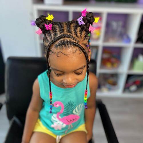 Double Braided Buns With Face-Framing Braids Double Braided Buns With Face-Framing Braids — Little Black Girl Hairstyles