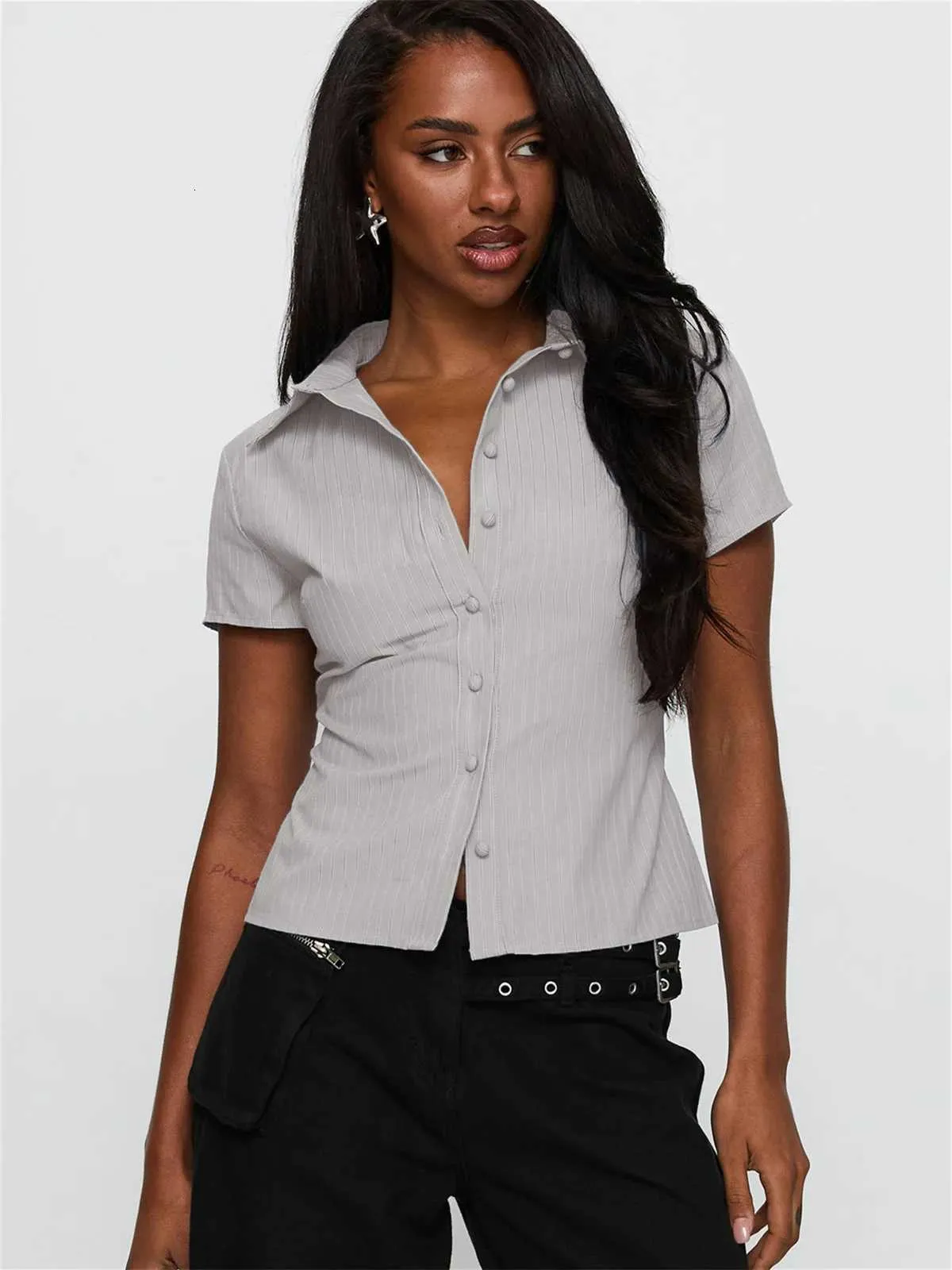 Fitted Light Grey Pinstripe Button-Up Shirt Fitted Light Grey Pinstripe Button-Up Shirt — Button Up Shirt Outfits