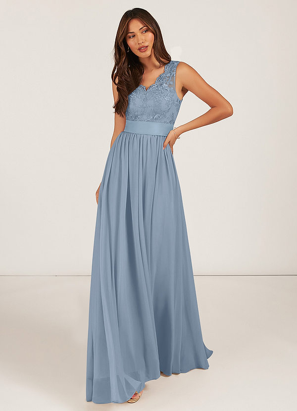Charming Blue A-Line Maxi Dress with Lace Bodice Charming Blue A-Line Maxi Dress with Lace Bodice — Graduation Party Outfits