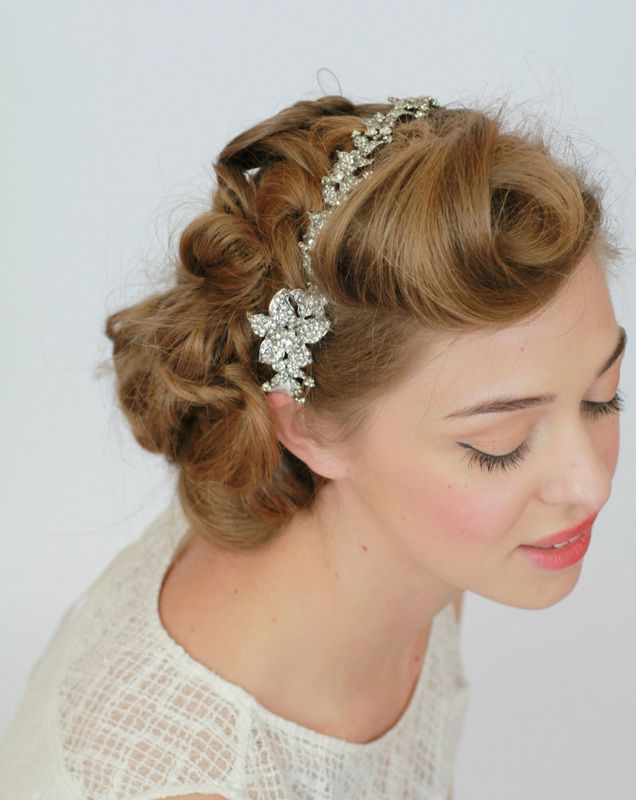 Light Brown Rolled Curls With Headband — Vintage Wedding Hairstyles