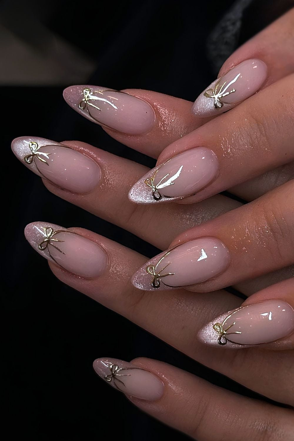 French Tips with Gold Bow Accents — Anniversary Nails