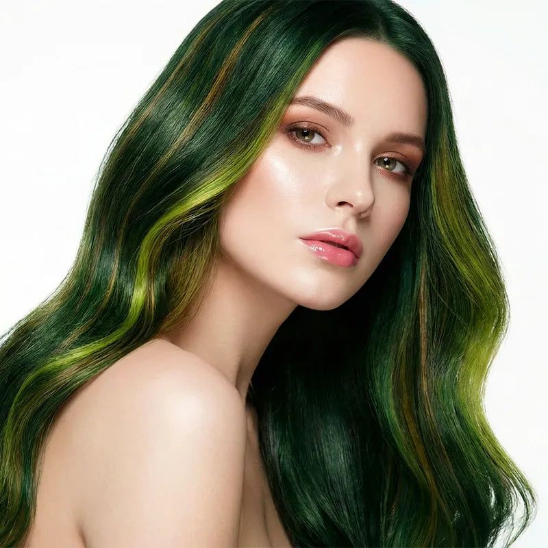 Dark Green With Yellow-Green Highlights Dark Green With Yellow-Green Highlights — Olive Green Hair