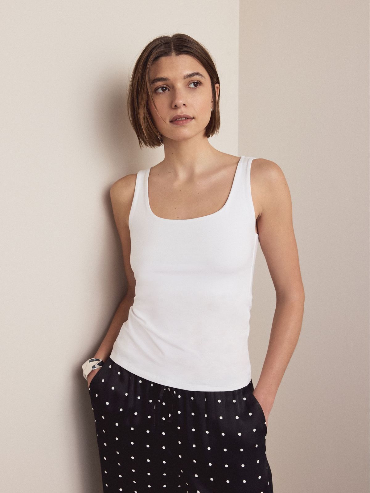 Playful Polka Dots: Scoop Neck Tank with Patterned Pants — Tank Tops