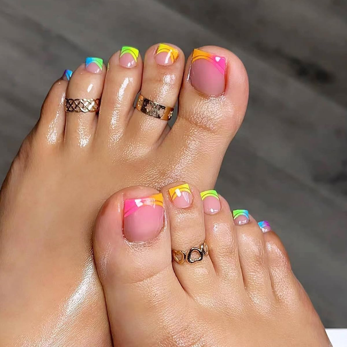 Neon Abstract French Line Toes Neon Abstract French Line Toes — Acrylic Toe Nails