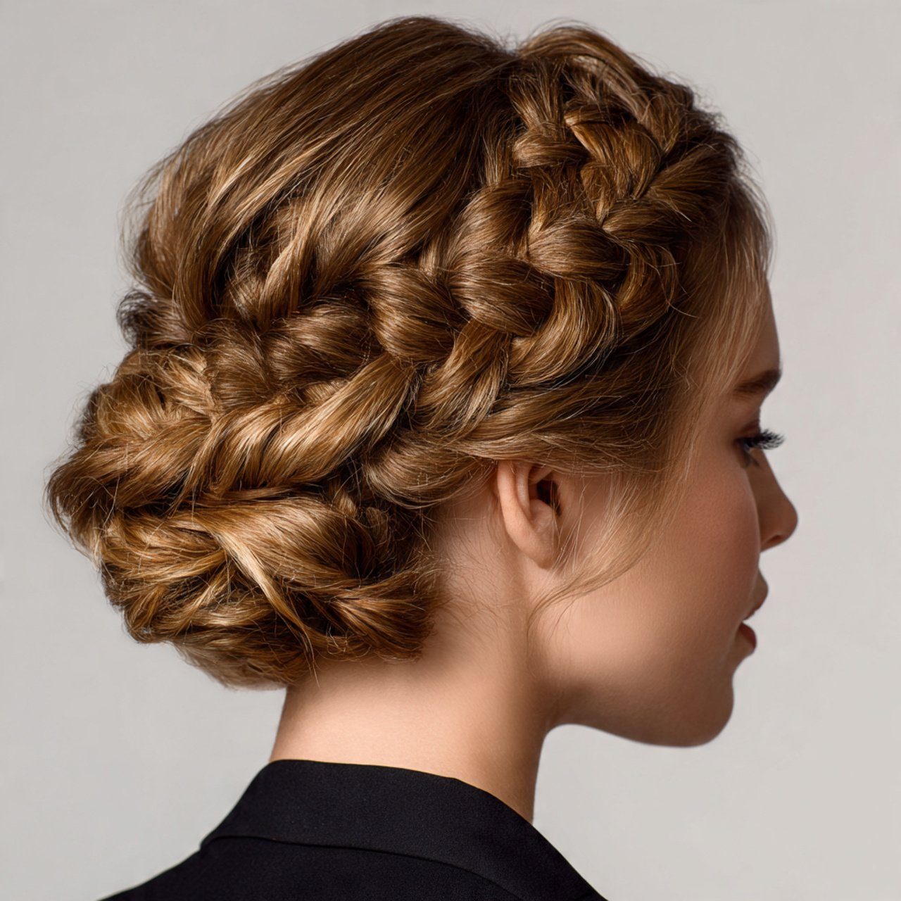 Voluminous Honey Blonde Braided Crown — Braided Updo