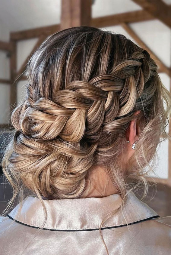 Ash Blonde Voluminous Crown Braid With Dark Roots