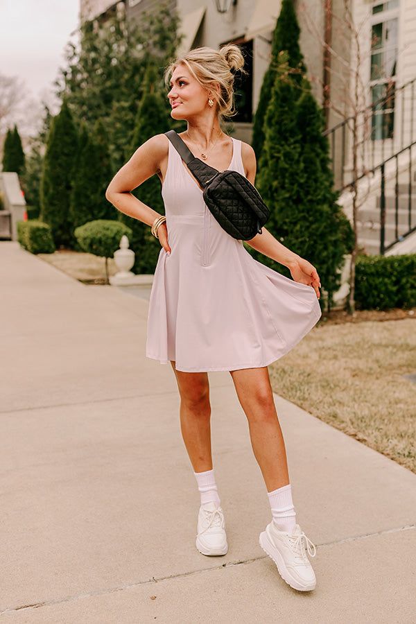 Pale Pink Athletic Mini Dress with Chunky Sneakers Pale Pink Athletic Mini Dress with Chunky Sneakers — Casual Dresses