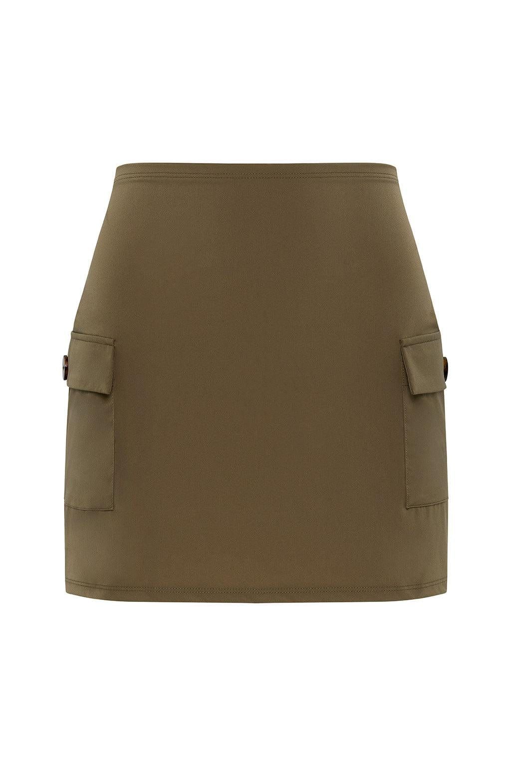 Khaki Twill Mini Cargo Skirt with Button Pockets — Cargo Skirts