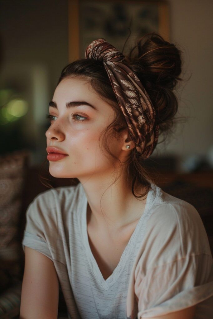 Messy Side Bun With Bandana Headband Messy Side Bun With Bandana Headband — Bandana Hairstyles